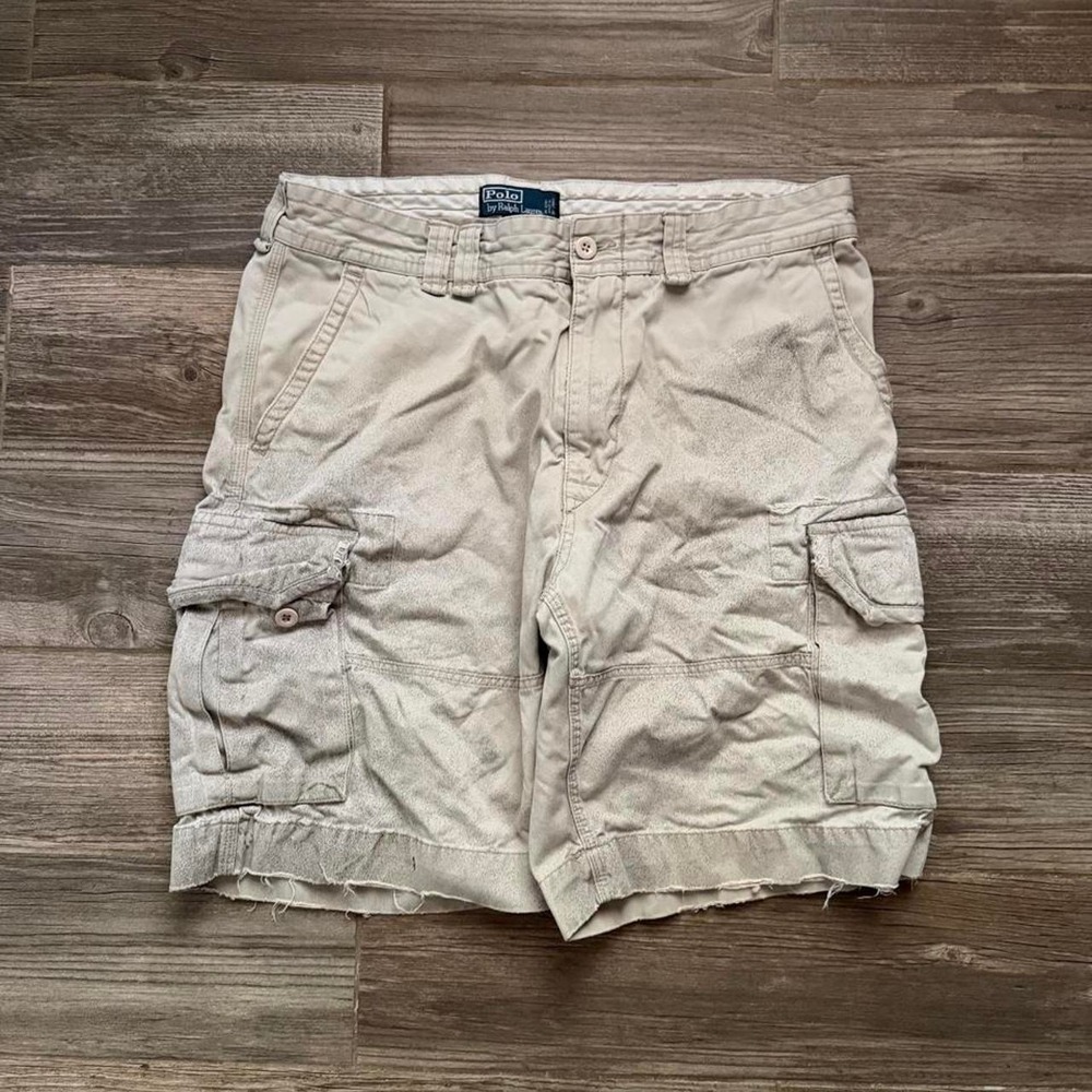 Y2K Polo Ralph Lauren Tan baggy Cargo Shorts size 37"